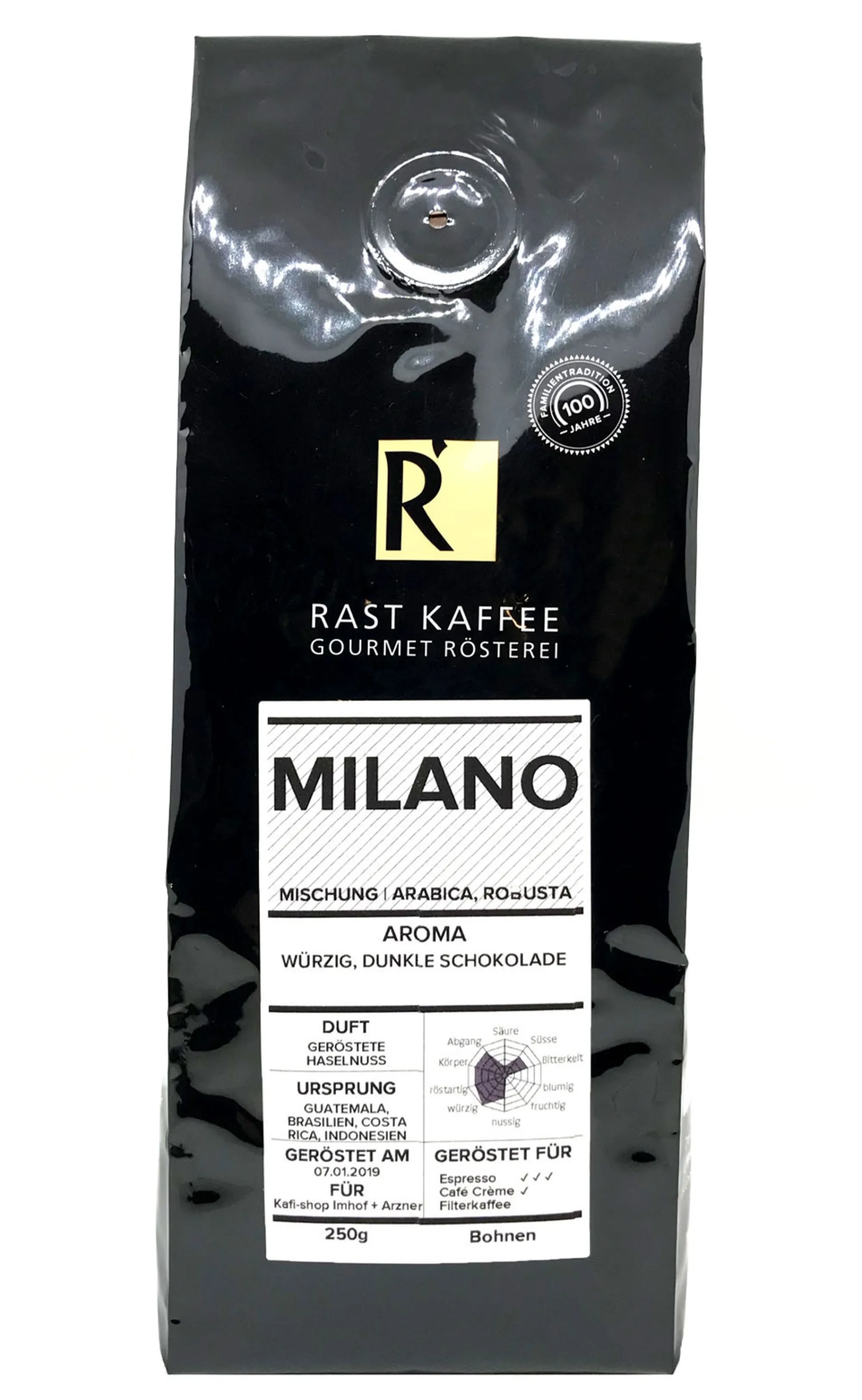 Hot Rast Kaffee Milano 250g Geschenkideen | Kaffeebohnen