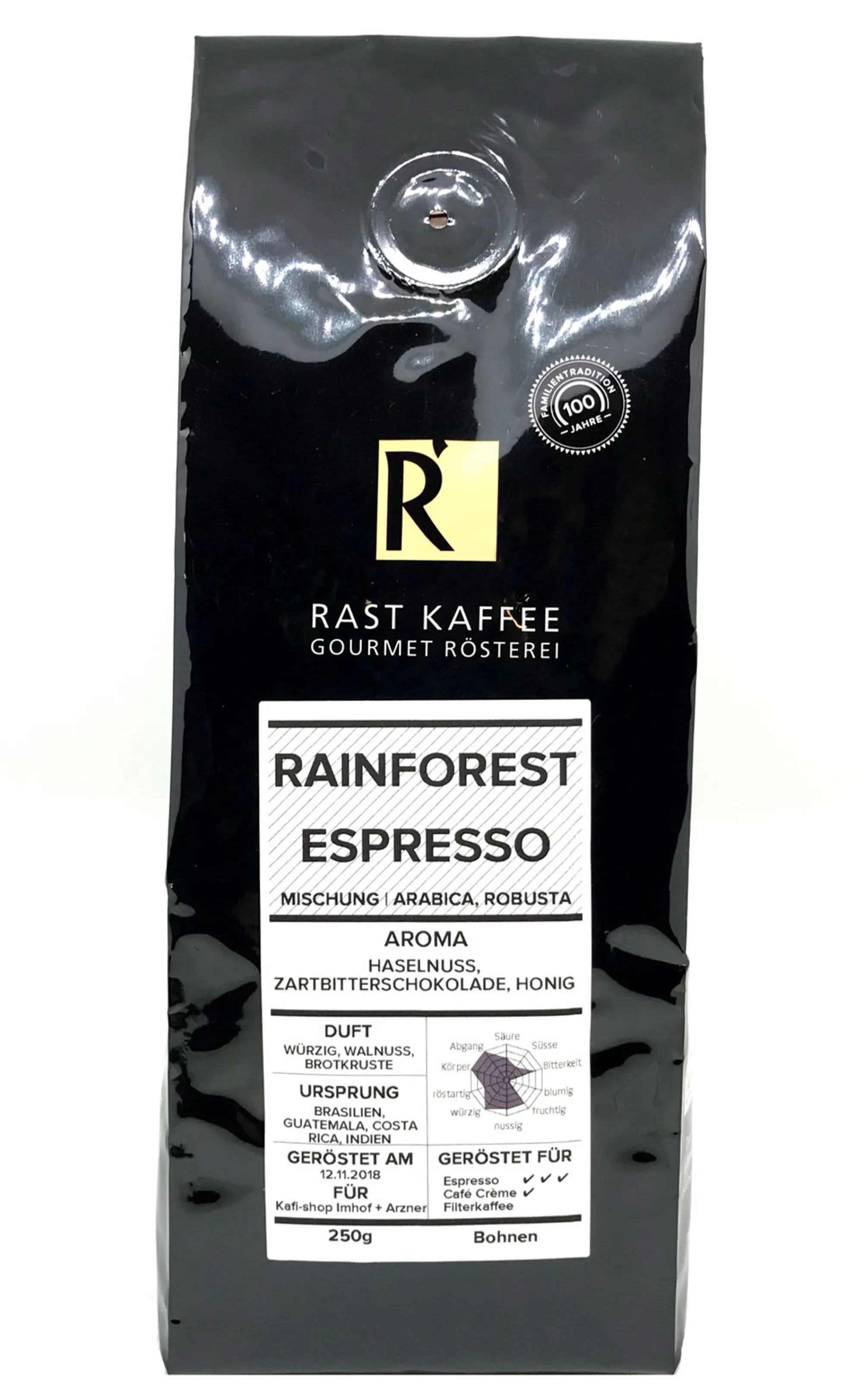 Online Rast Kaffee Rainforest Espresso 250g Kaffeebohnen